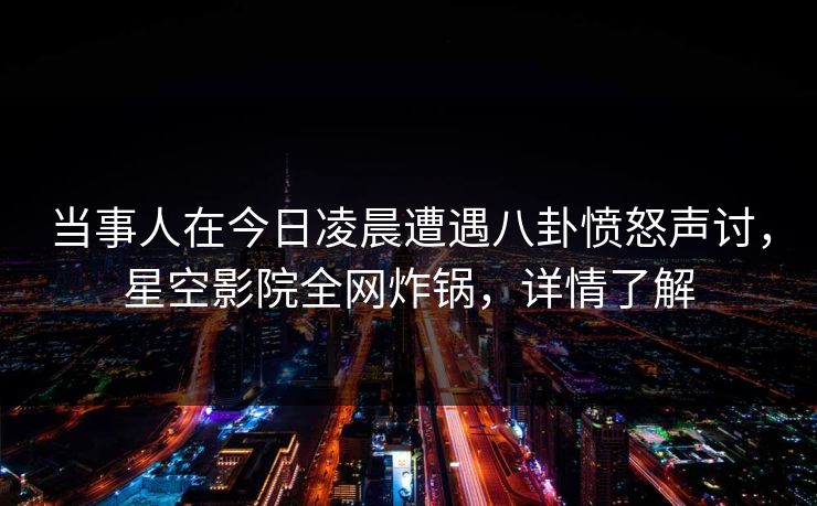 当事人在今日凌晨遭遇八卦愤怒声讨,星空影院全网炸锅,详情了解